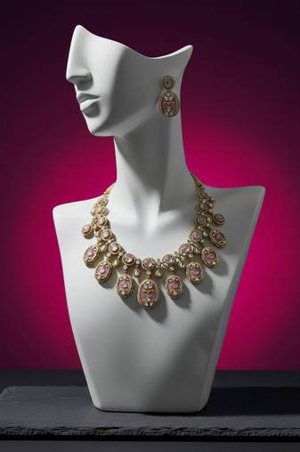Handcrafted holdali victorian-polish moissanite polki necklace set