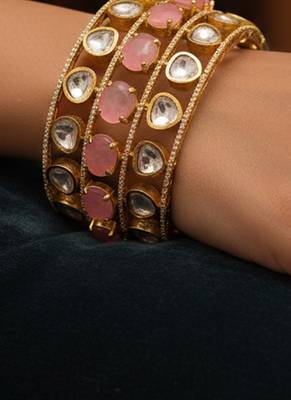 golden plated brass kada with doublet stones 2
