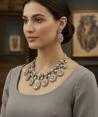 Handcrafted holdali victorian-polish moissanite polki necklace set 3