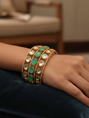Luxury golden plated brass kada with doublet stones 1