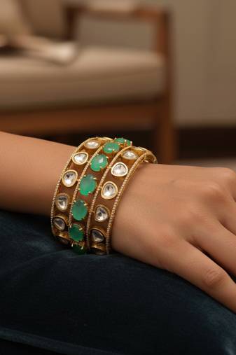 Luxury golden plated brass kada with doublet stones