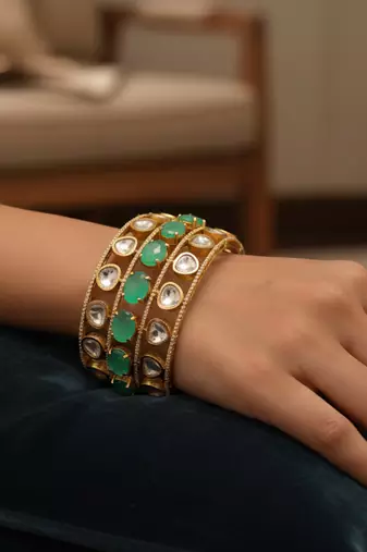 Luxury golden plated brass kada with doublet stones
