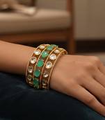 Luxury golden plated brass kada with doublet stones