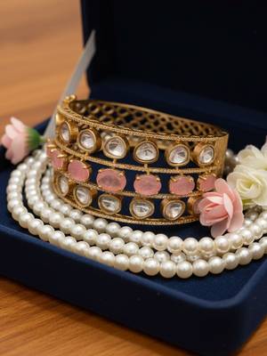 golden plated brass kada with doublet stones 3