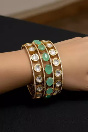 Luxury golden plated brass kada with doublet stones