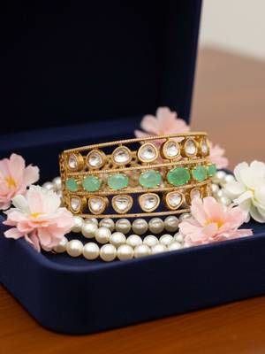 Luxury golden plated brass kada with doublet stones 3