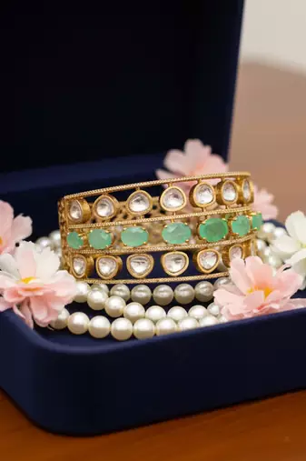 Luxury golden plated brass kada with doublet stones