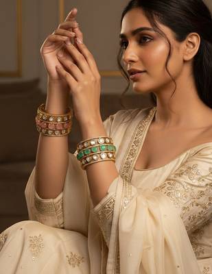 Luxury golden plated brass kada with doublet stones 4