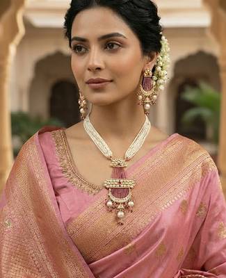 Elegant golden plated brass necklace set with moissanite polki, cz & ad detailing 1