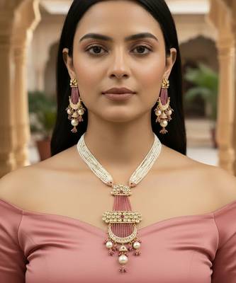 Elegant golden plated brass necklace set with moissanite polki, cz & ad detailing 2