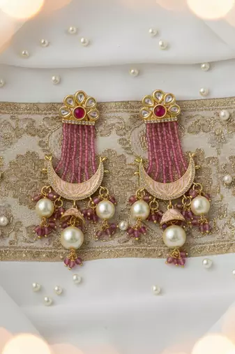 Elegant golden plated brass necklace set with moissanite polki, cz & ad detailing