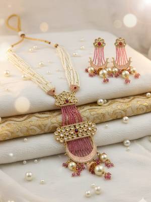Elegant golden plated brass necklace set with moissanite polki, cz & ad detailing 4