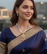 Handcrafted traditional kundan & polki pendant set with onyx beading