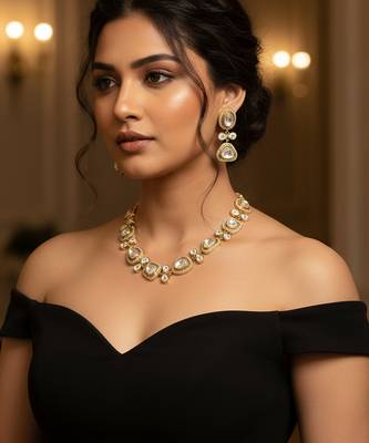 Classic polki necklace set with sparkling moissanite stones 1
