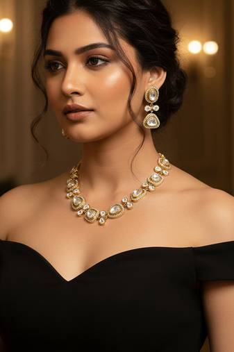 Classic polki necklace set with sparkling moissanite stones