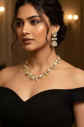 Classic polki necklace set with sparkling moissanite stones