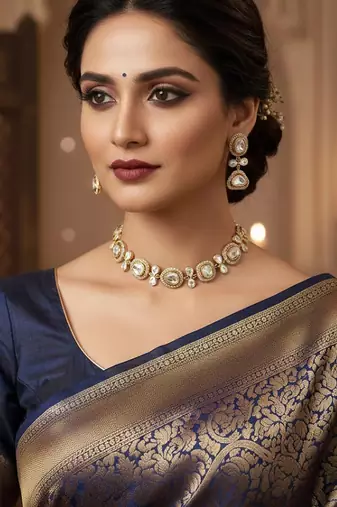 Classic polki necklace set with sparkling moissanite stones