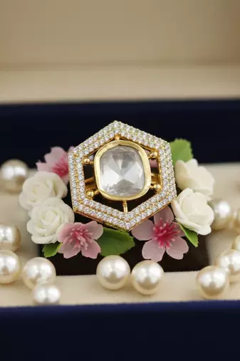 Golden plated moissanite polki choker with matching earrings & ring