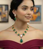 Designer brass necklace with semi-precious stones in gold plating