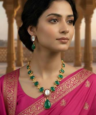 Designer brass necklace with semi-precious stones in gold plating 2