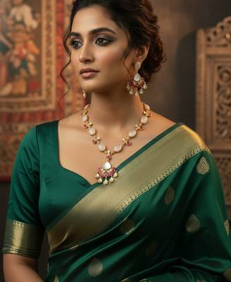 Golden plated semi-precious stone necklace set with kundan touch 1