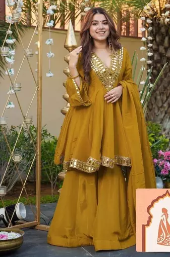 EXCLUSIVE 3-PIECE PALAZZO SET WITH REAL MIRROR & EMBROIDERY WORK