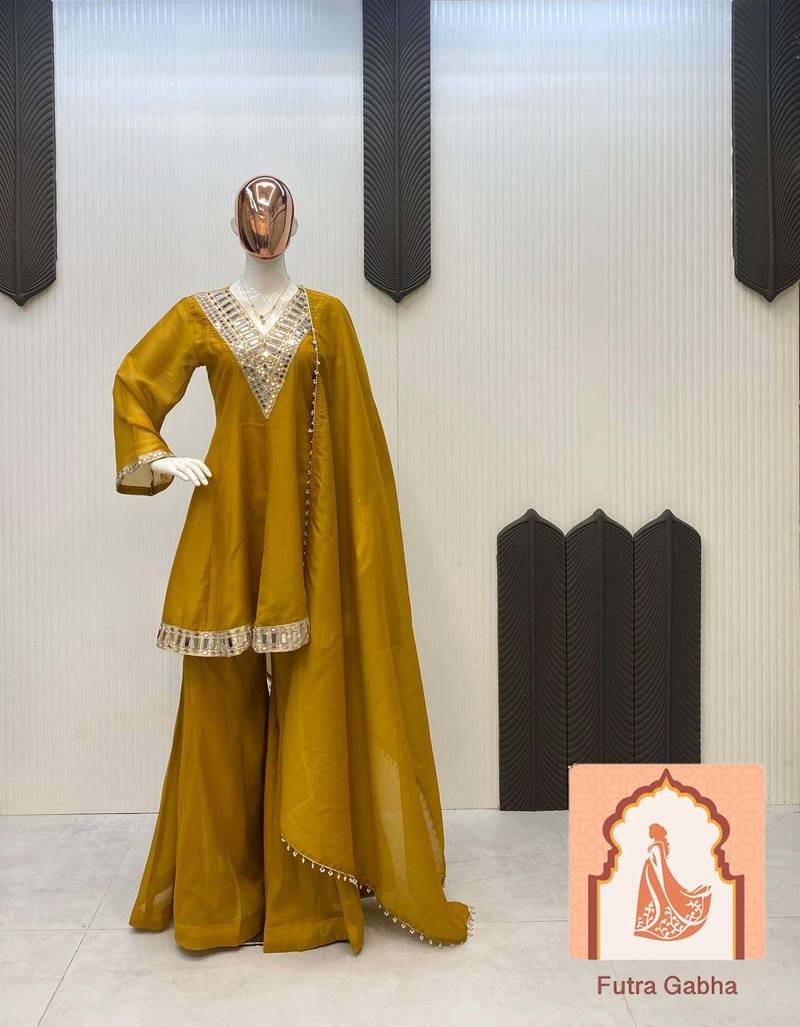 EXCLUSIVE 3-PIECE PALAZZO SET WITH REAL MIRROR & EMBROIDERY WORK