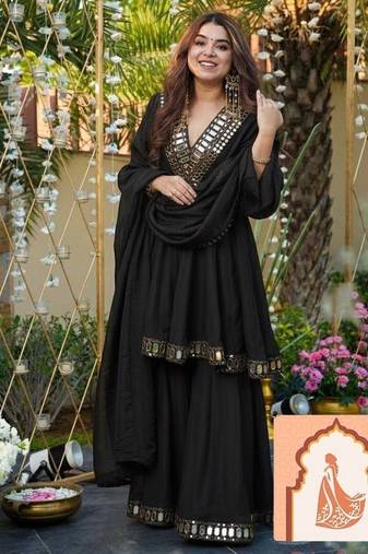 EXCLUSIVE 3-PIECE PALAZZO SET WITH REAL MIRROR & EMBROIDERY WORK