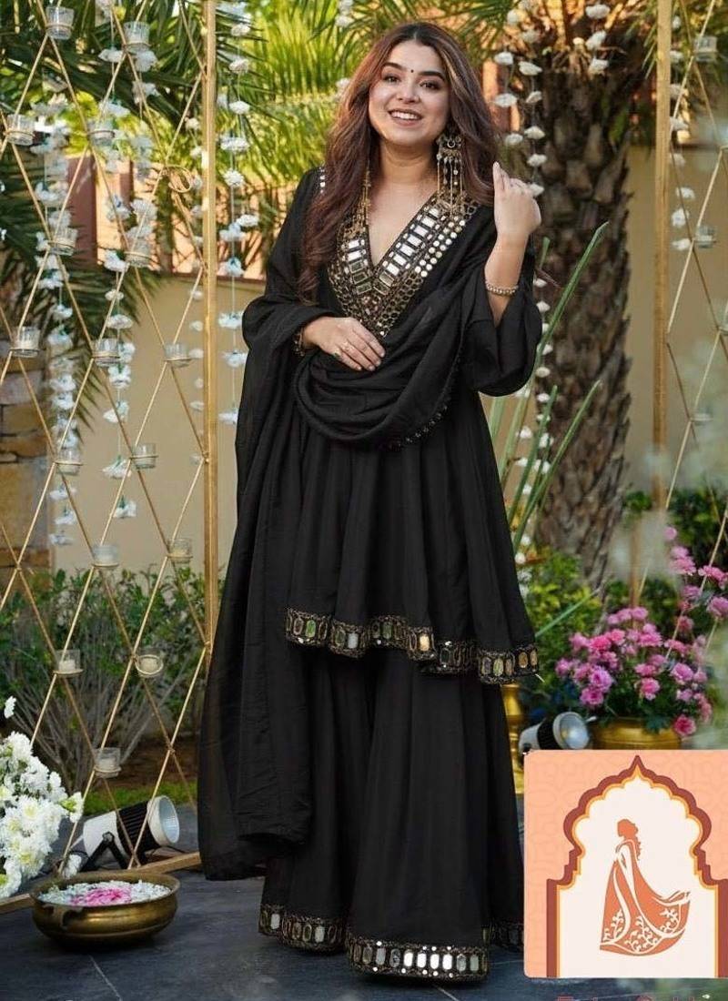 EXCLUSIVE 3-PIECE PALAZZO SET WITH REAL MIRROR & EMBROIDERY WORK