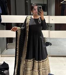 Black codding sequence work roman silk anarkali gown with natural crape bottom and fox georgette dupatta set