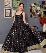 Black heavy sequins thread embroidered silk kali-cut gown with micro pant bottom and net sequins dupatta set