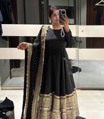 Black codding sequence work roman silk anarkali gown with natural crape bottom and fox georgette dupatta set