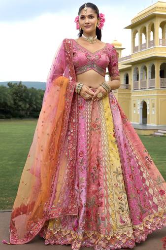 multicolor silk embroidered & handwork wedding wear lehenga choli