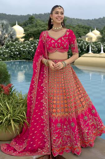 pink silk embroidered & handwork wedding wear lehenga choli