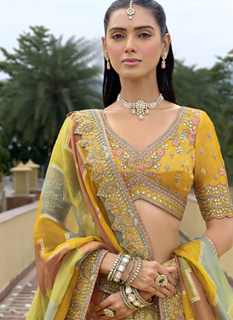 multicolor silk embroidered & handwork wedding wear lehenga choli