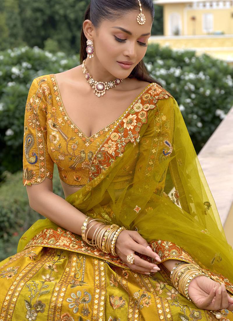 multicolor silk embroidered & handwork wedding wear lehenga choli