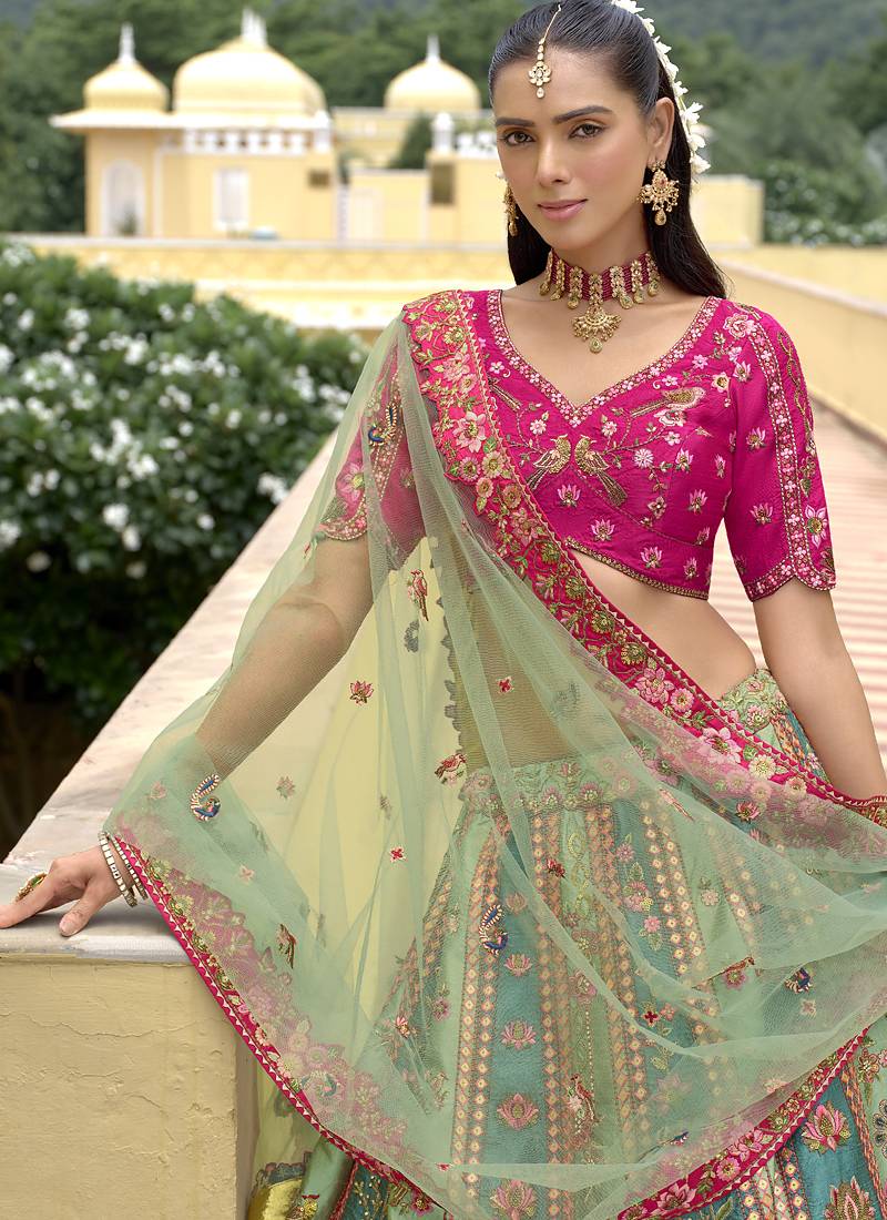 multicolor silk embroidered & handwork wedding wear lehenga choli