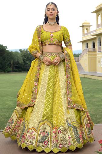 multicolor silk embroidered & handwork wedding wear lehenga choli