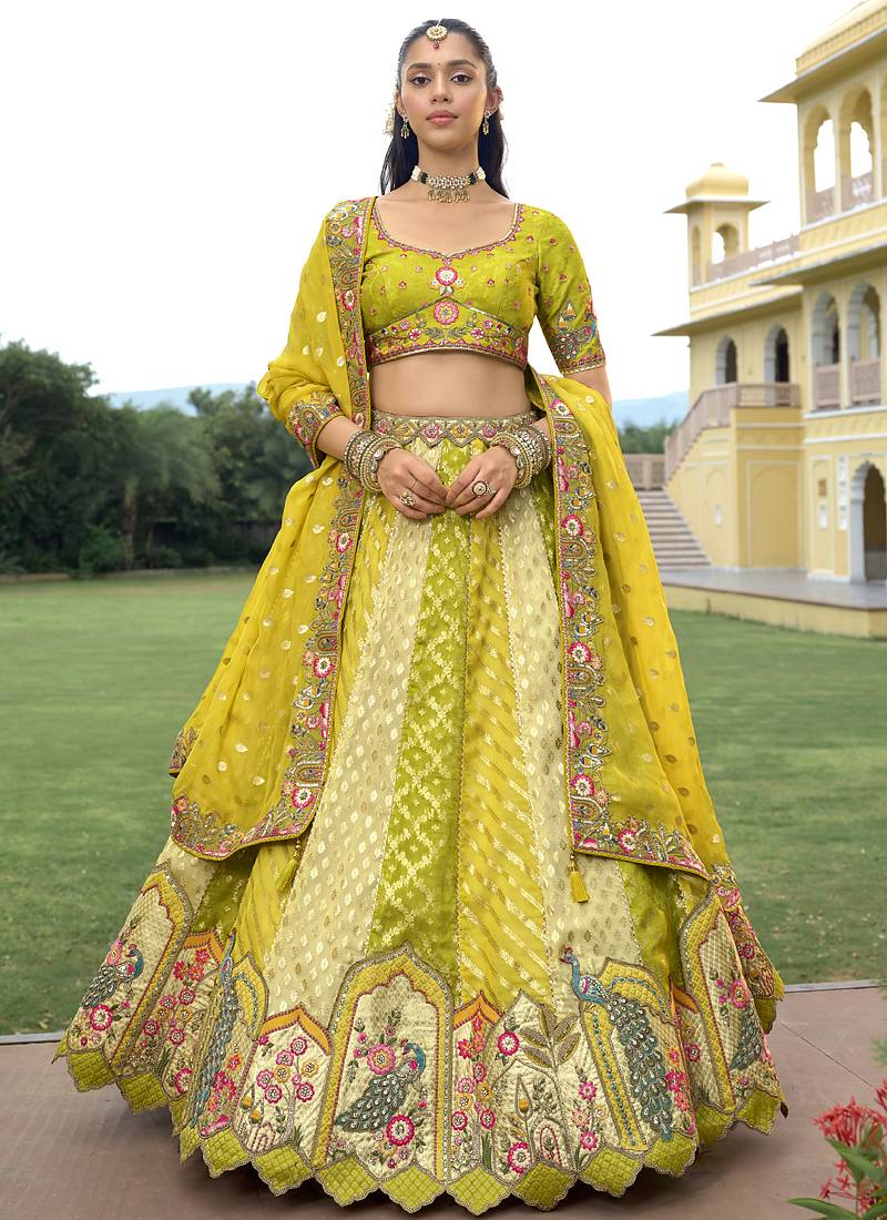 multicolor silk embroidered & handwork wedding wear lehenga choli