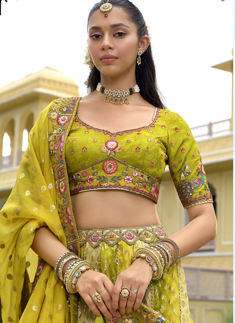 multicolor silk embroidered & handwork wedding wear lehenga choli