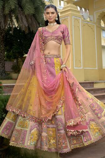 multicolor silk embroidered & handwork wedding wear lehenga choli