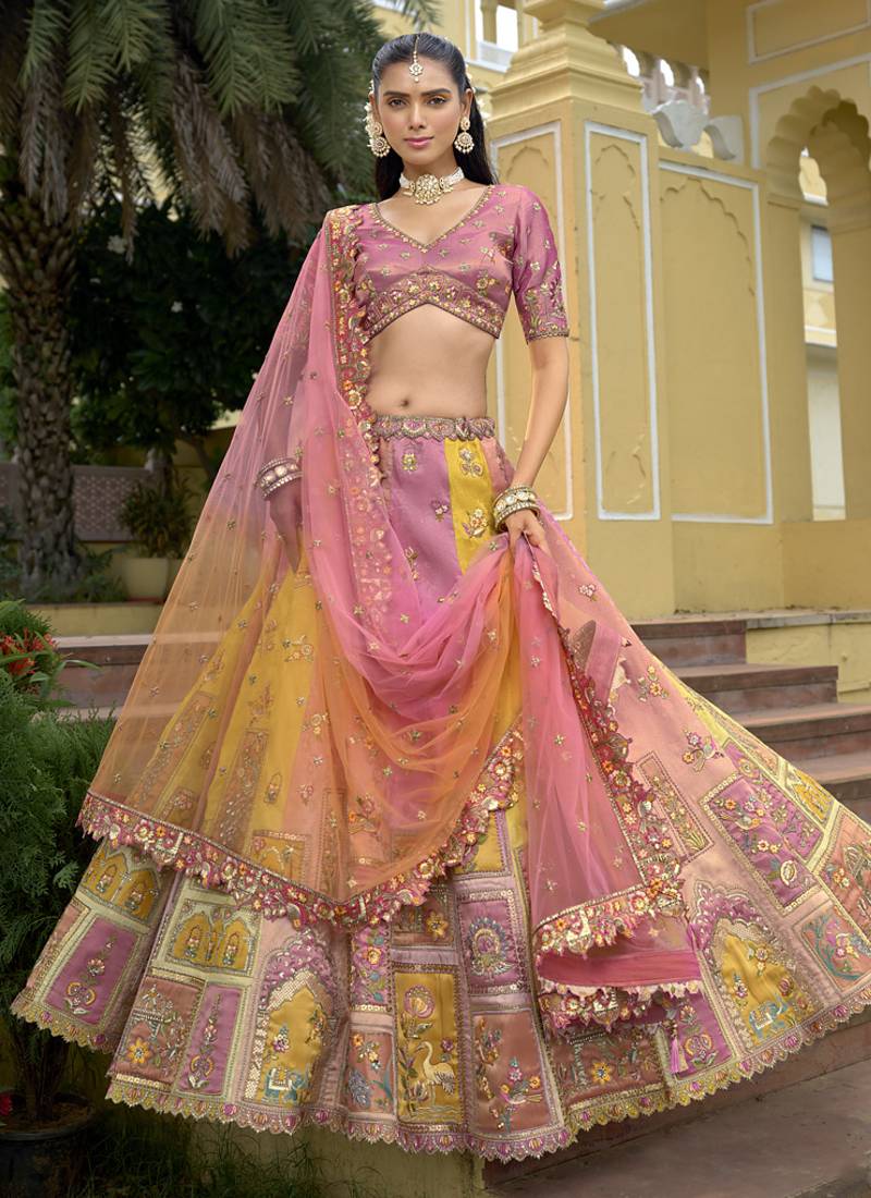 multicolor silk embroidered & handwork wedding wear lehenga choli