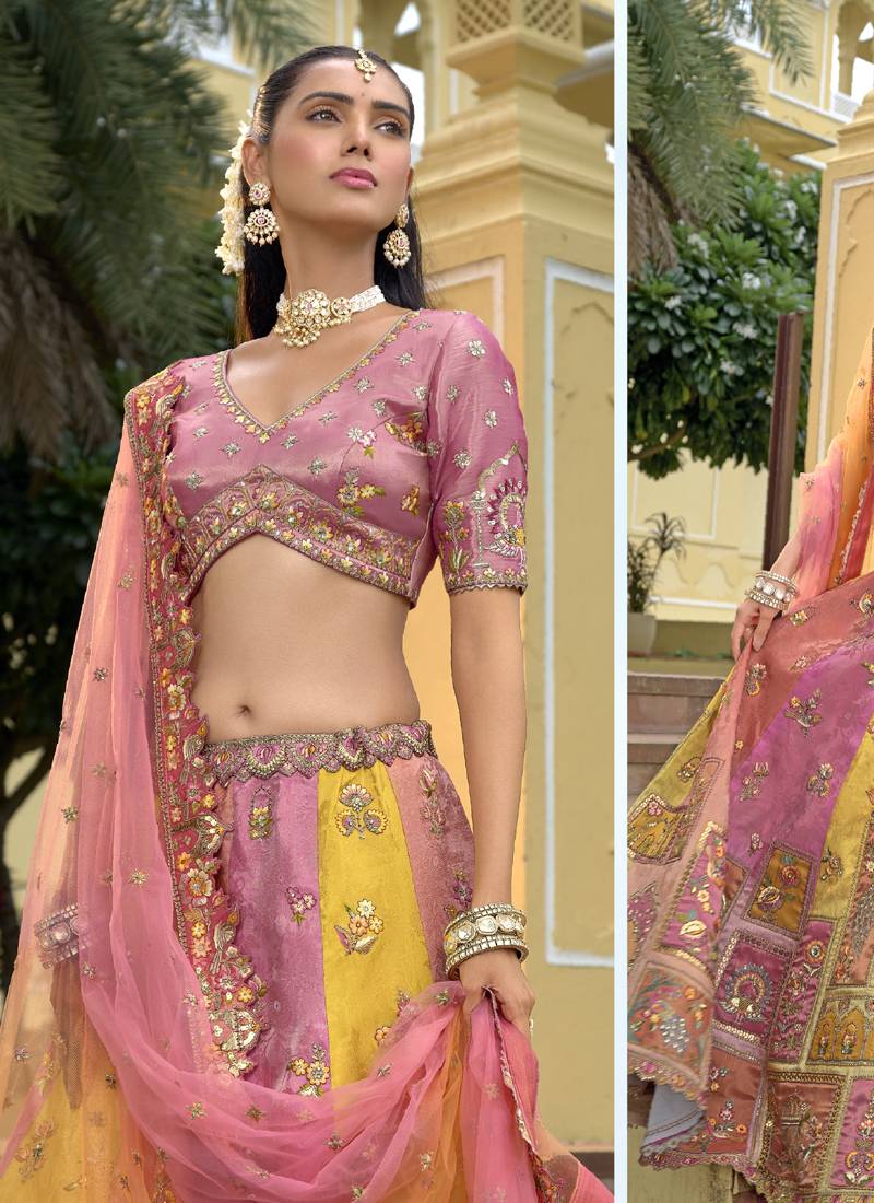 multicolor silk embroidered & handwork wedding wear lehenga choli
