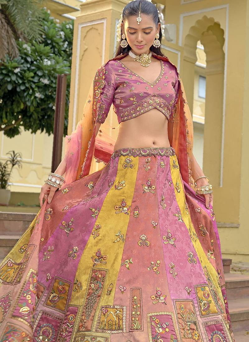 multicolor silk embroidered & handwork wedding wear lehenga choli