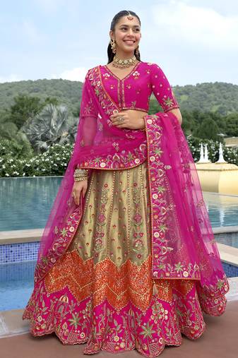 multicolor silk embroidered & handwork wedding wear lehenga choli