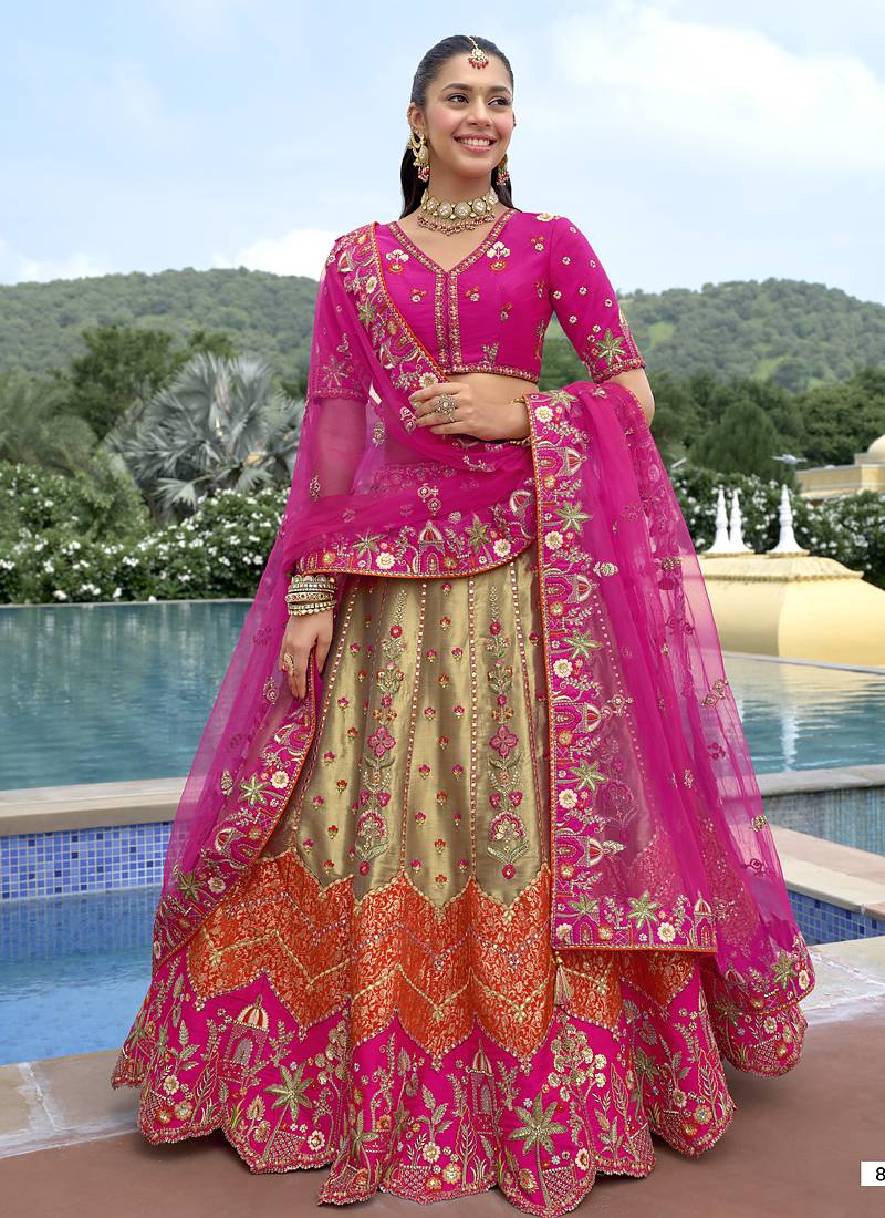 multicolor silk embroidered & handwork wedding wear lehenga choli