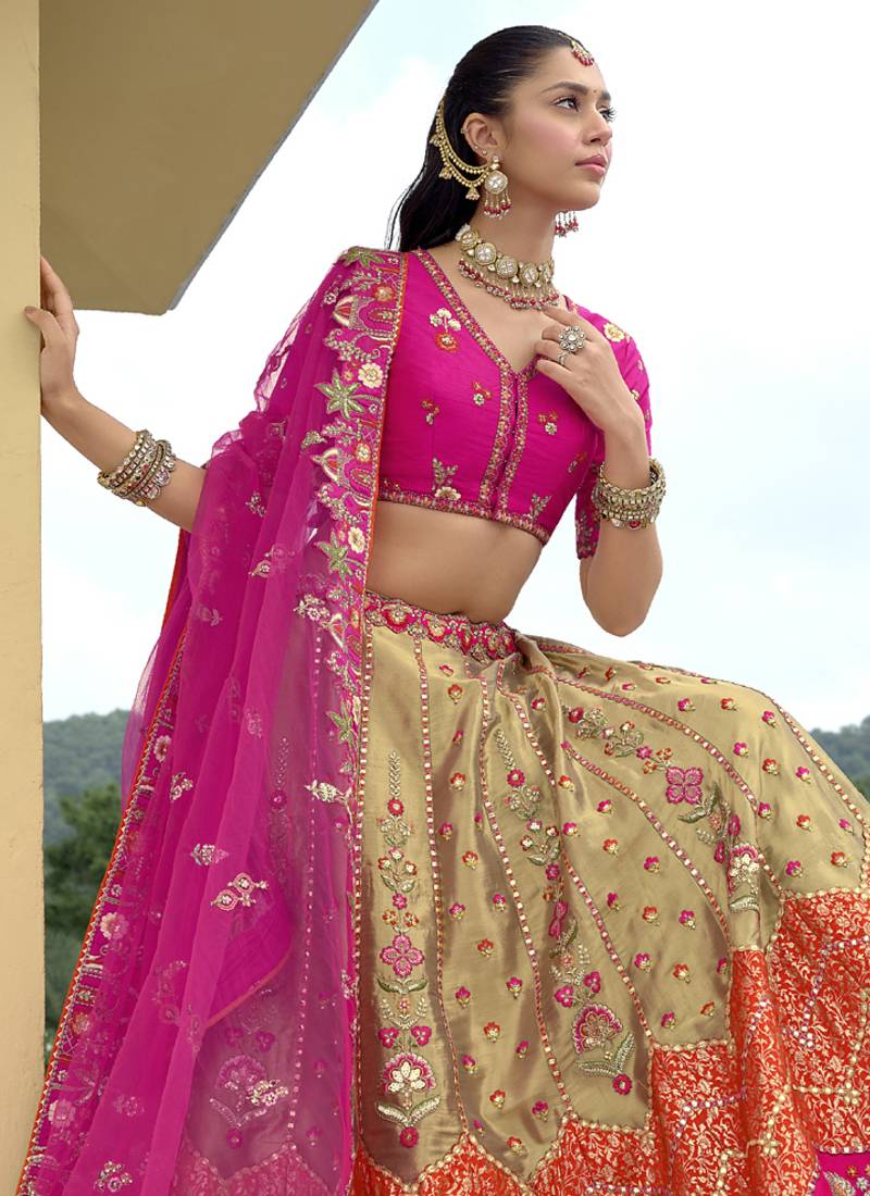 multicolor silk embroidered & handwork wedding wear lehenga choli