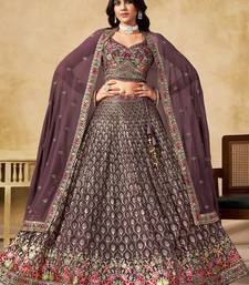 purple zari embroidered georgette lehenga set choli with dupatta