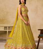 Yellow Zari Embroidered Georgette Haldi Wear Lehenga Choli