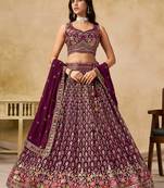 maroon zari embroidered georgette lehenga set choli with dupatta
